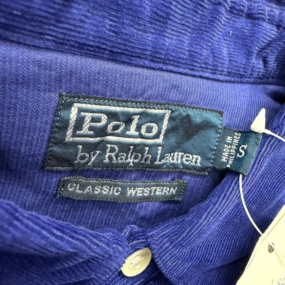 NWT Vtg Polo Ralph Lauren Classic Western Corduroy Shirt Mens M Blue Pearl Snap